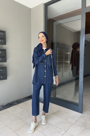 Koyu Mavi Denim İkili Takım