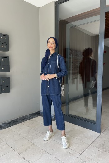 Koyu Mavi Denim İkili Takım