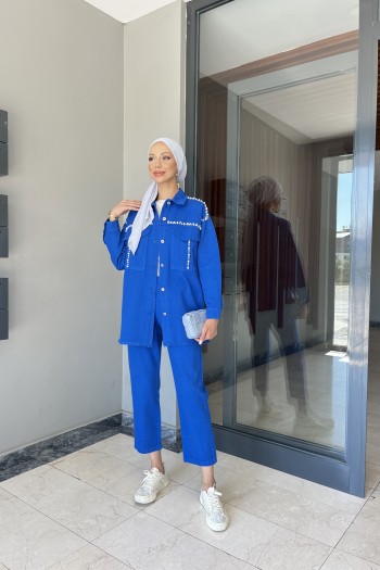 Saks İnci Taşlı Denim Takım