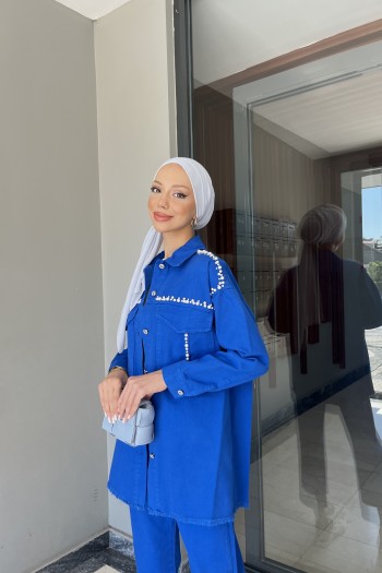 Saks İnci Taşlı Denim Takım