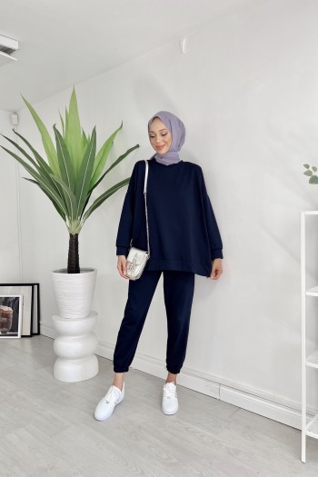 Lacivert Paçası Lastikli İkili Takım
