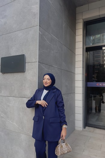 Lacivert Blazer Ceketli Scuba Takım
