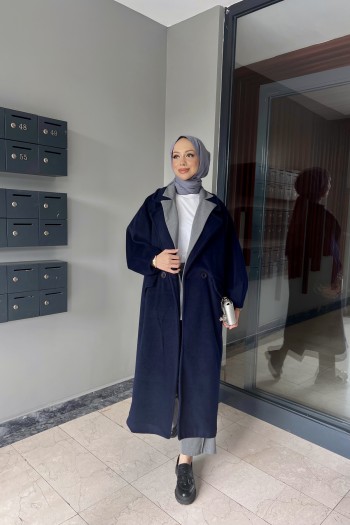 Lacivert Kaşe Kaban