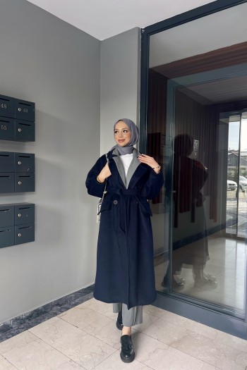 Lacivert Kaşe Kaban