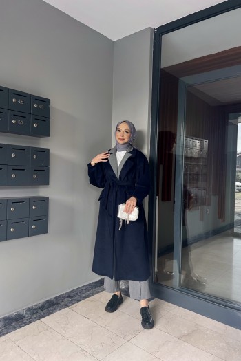 Lacivert Kaşe Kaban