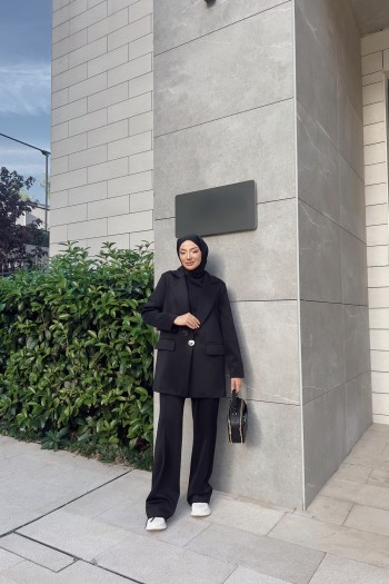 Siyah Blazer Ceketli Scuba Takım