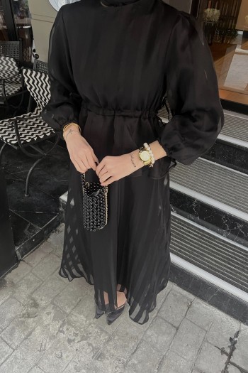 Siyah Lisa Şifon Elbise