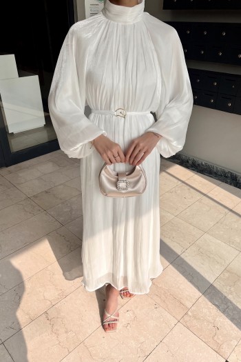 Beyaz Ella Şifon Elbise