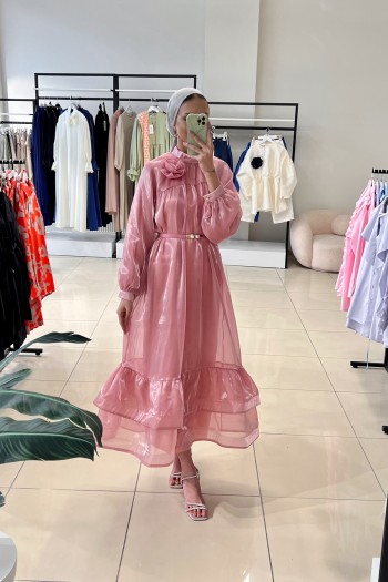 Pudra Rosa Şifon Elbise