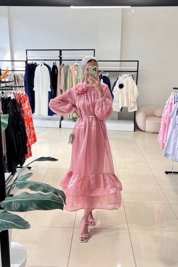 Pudra Rosa Şifon Elbise