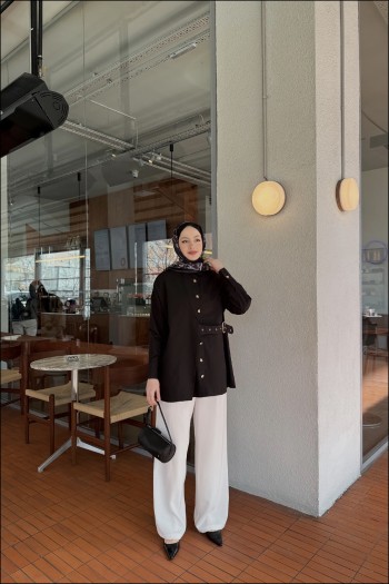 Siyah Tina Yandan Bağlamalı Dacron Gömlek
