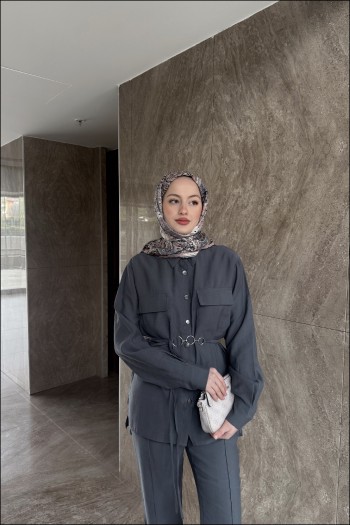 Antrasit Sarah Çıt Çıt düğmeli Modal Takım