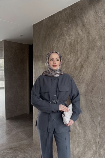 Antrasit Sarah Çıt Çıt düğmeli Modal Takım