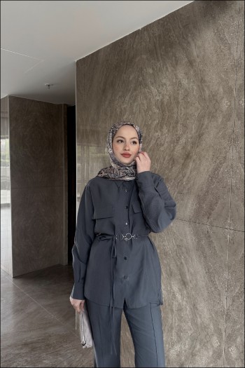 Antrasit Sarah Çıt Çıt düğmeli Modal Takım
