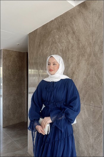 Lacivert Larya Şifon Elbise