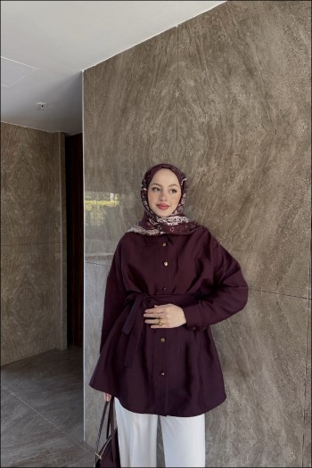 Bordo Nada Belden Oturtmalı Gömlek