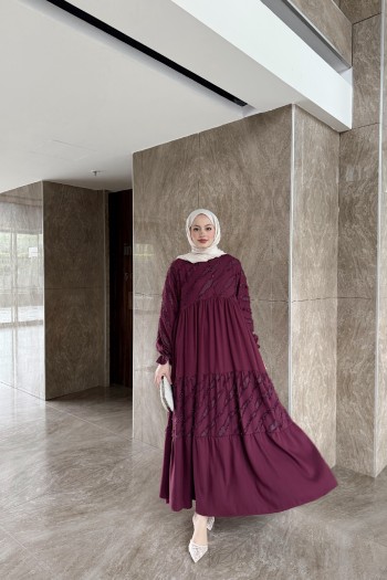 Bordo Sinay Simli Elbise