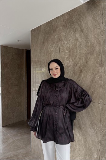 Siyah Saten İpek Gömlek