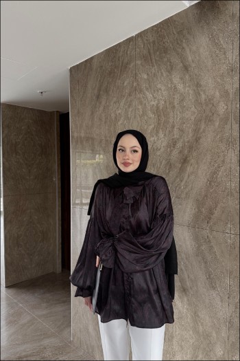 Siyah Saten İpek Gömlek